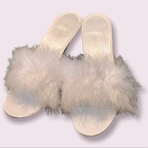White Feathered Kitten Heels